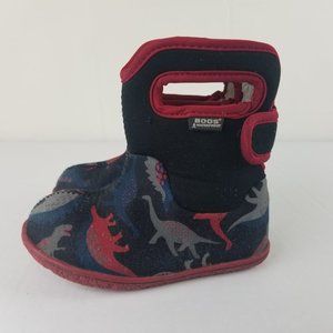 BOGS Toddler Boy Navy Red Waterproof Insulated Lined Dinosour Winter Boots Sz 8